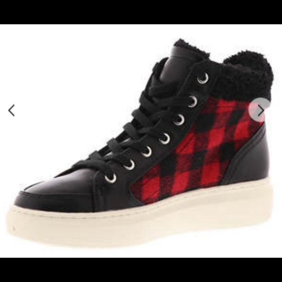 Marc Fisher Fellow Buffalo Plaid & Faux Fur Hi-top sneakers size 6.5 - Picture 11 of 12